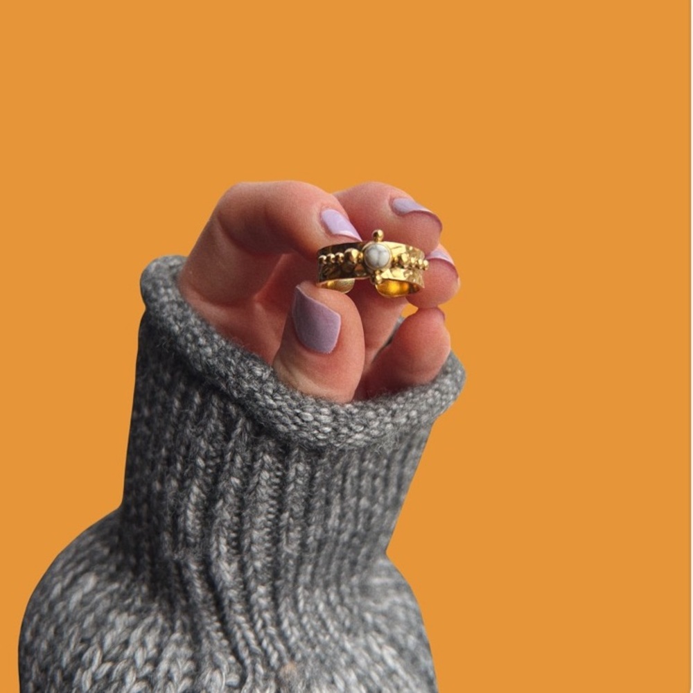 18k Gold Plated White Howlite Adjustable Ring